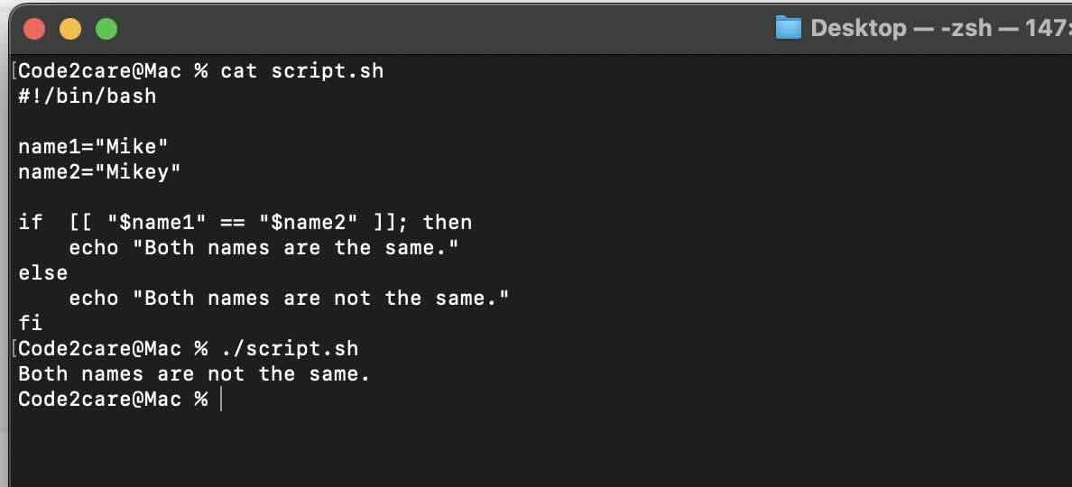 Compare Strings in Bash Script Example